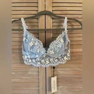 For Love and Lemons Light Blue Daisy Bra 2 Piece Set Size Medium